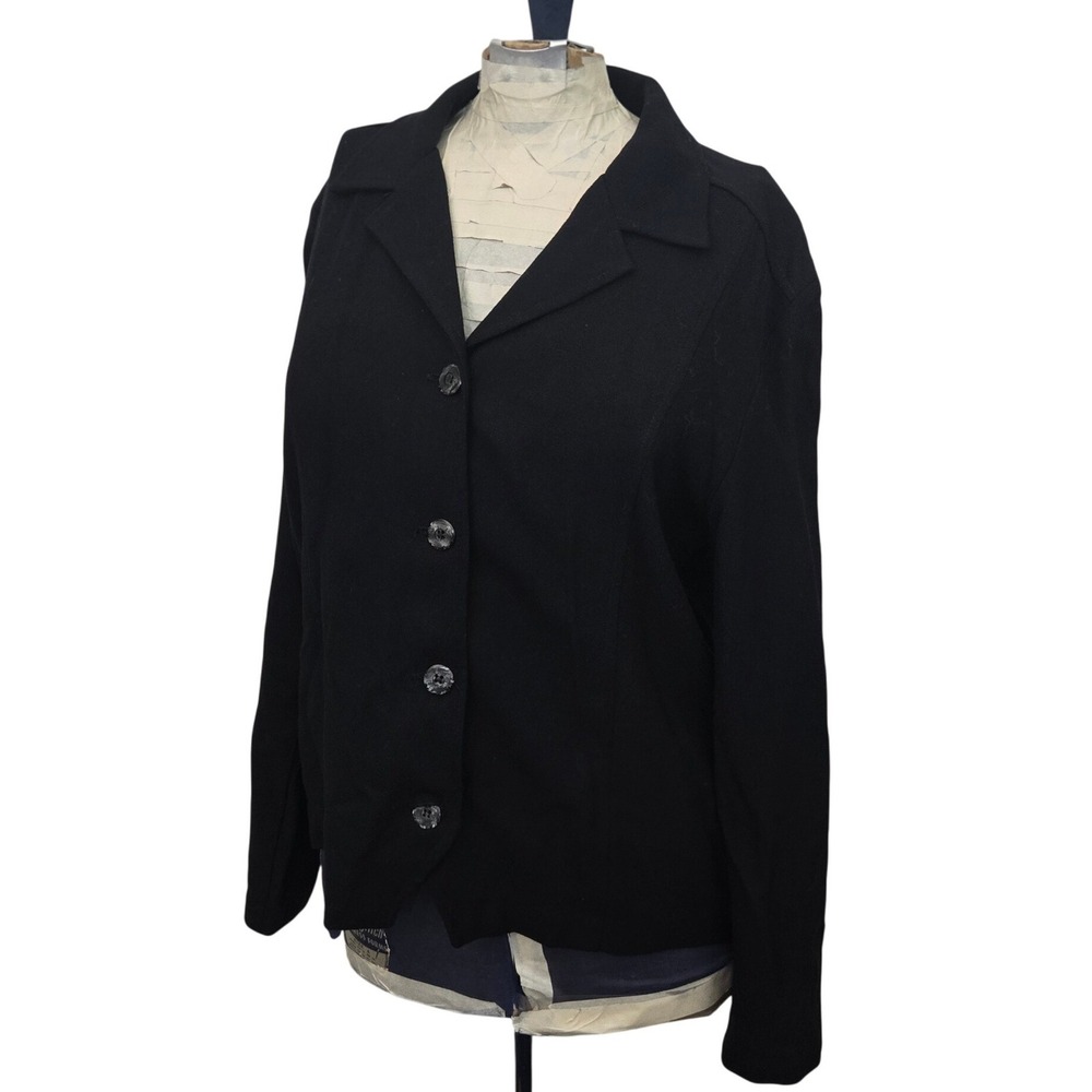 Vtg Maren Black Blazer Womens 10 Made in USA Rayon Wool 90s Minimalist Dark Goth
